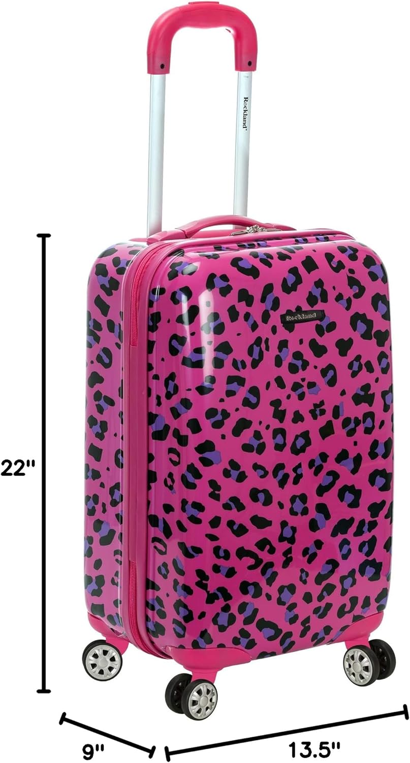 Rockland Safari Hardside Spinner Wheel Luggage, Magenta Leopard, Carry-On 20-Inch - Image 4