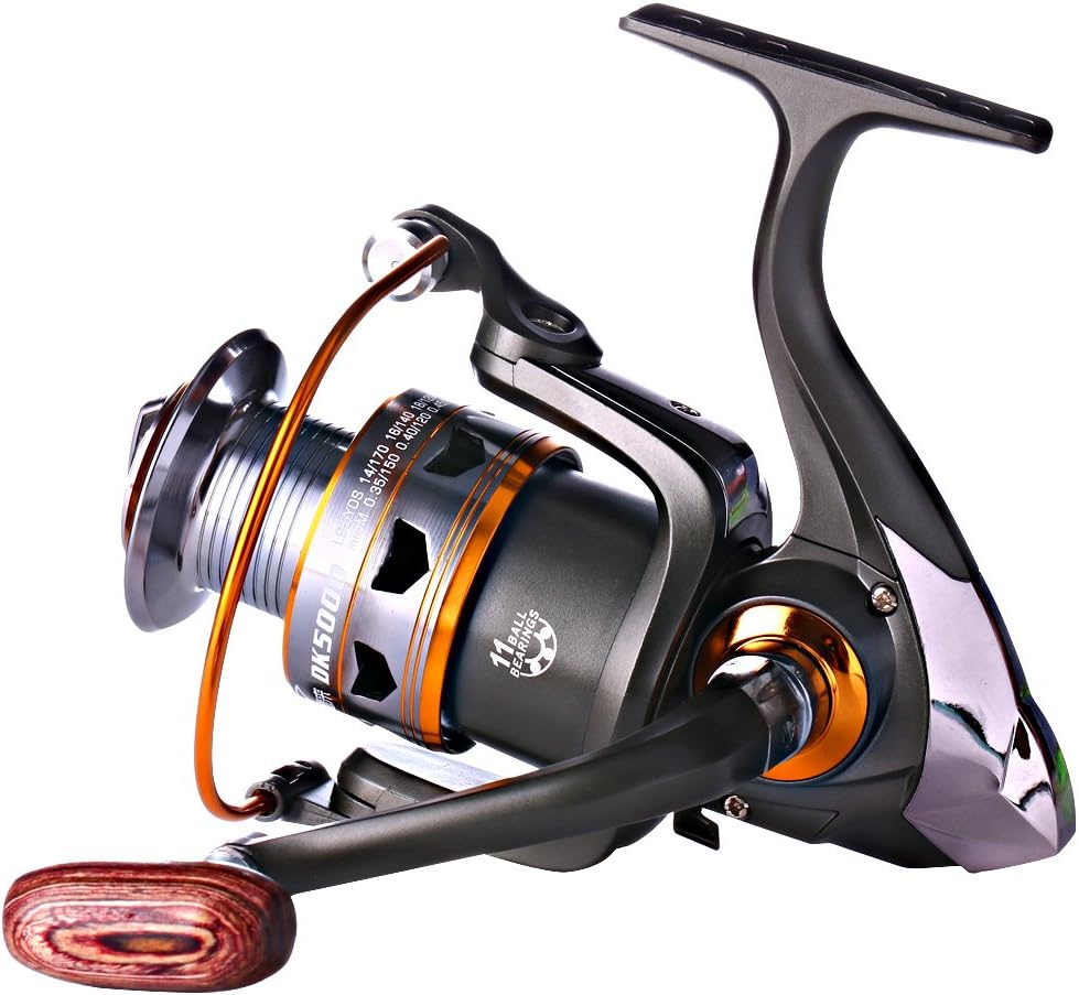 Sougayilang Spinning Fishing Reels with Left/Right Interchangeable Collapsible Wood Handle Powerful Metal Body 5.2:1/5.1:1 Gear Ratio Smooth 11BB for Inshore Boat Rock Freshwater Saltwater Fishing - Image 2