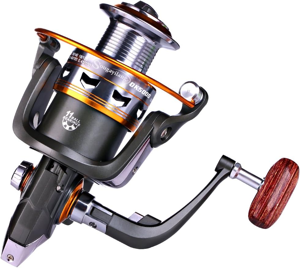 Sougayilang Spinning Fishing Reels with Left/Right Interchangeable Collapsible Wood Handle Powerful Metal Body 5.2:1/5.1:1 Gear Ratio Smooth 11BB for Inshore Boat Rock Freshwater Saltwater Fishing - Image 3