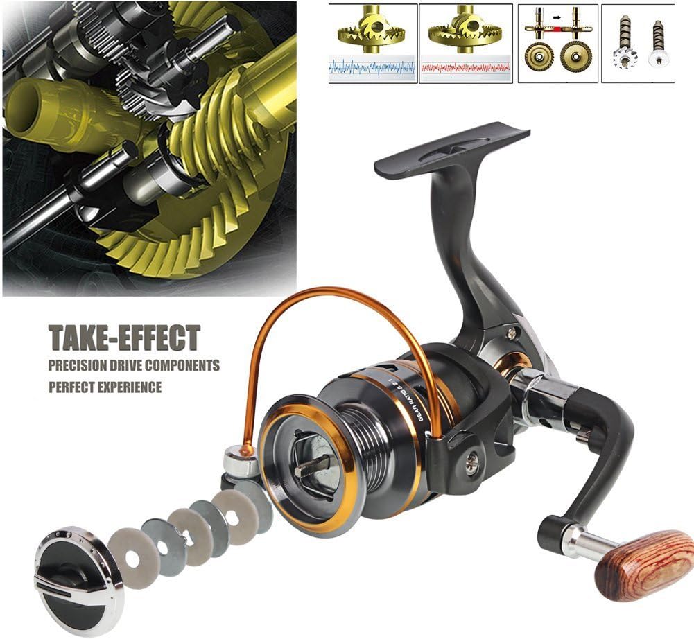 Sougayilang Spinning Fishing Reels with Left/Right Interchangeable Collapsible Wood Handle Powerful Metal Body 5.2:1/5.1:1 Gear Ratio Smooth 11BB for Inshore Boat Rock Freshwater Saltwater Fishing - Image 5