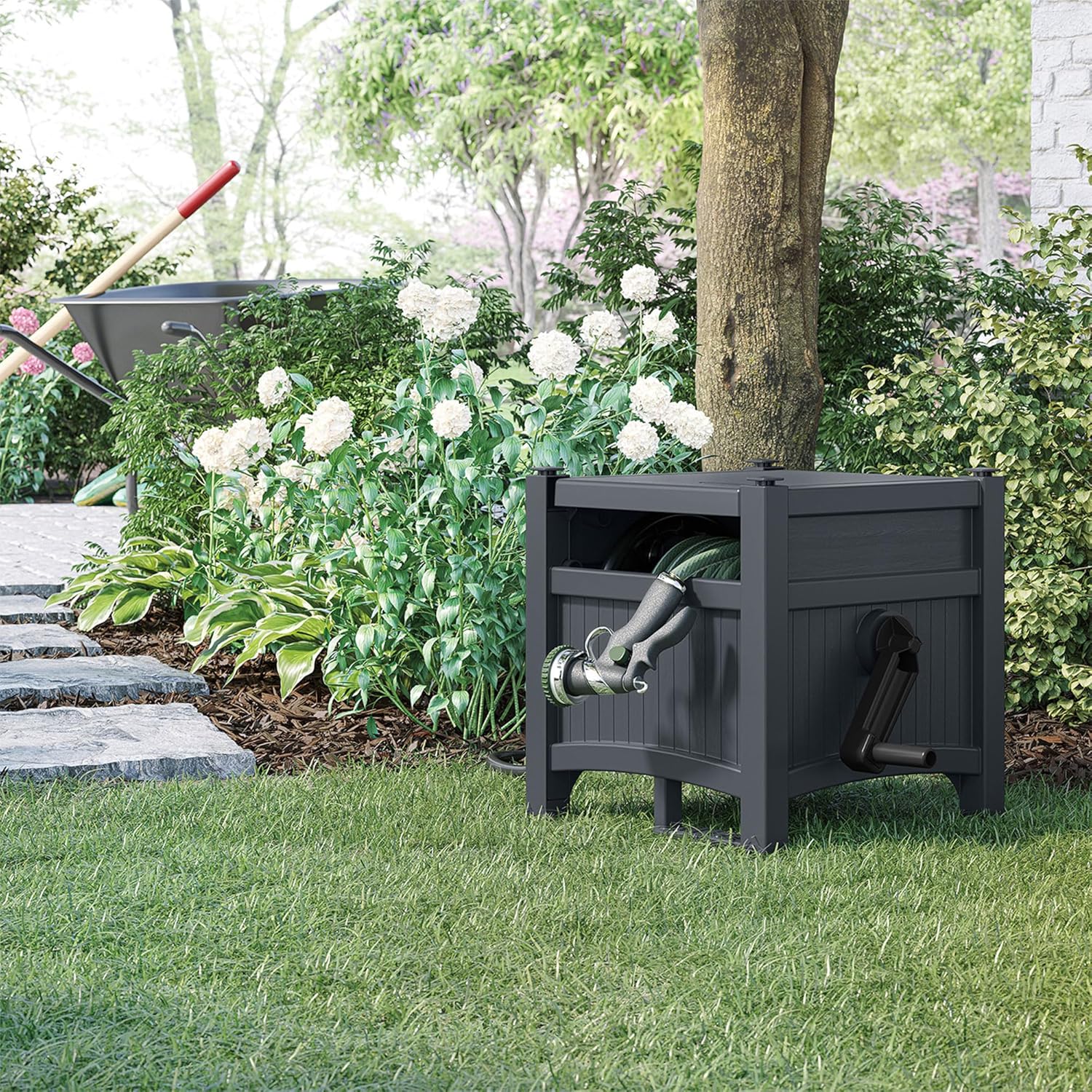 Suncast Garden Hose Reel Hideaway for 5/8" Hoses, Retracting Storage of 100ft, Cyberspace Grey - Image 6